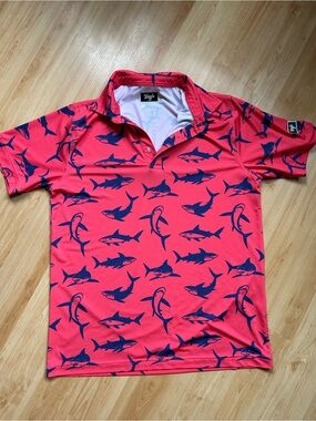 Waggle Men's Coral Shark-Print Swim Shirt